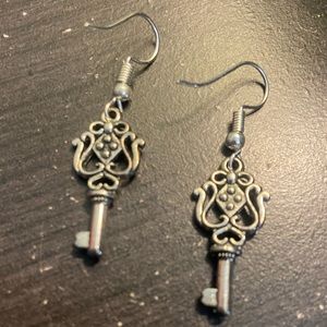 Silver Key Drop and Dangle Earrings